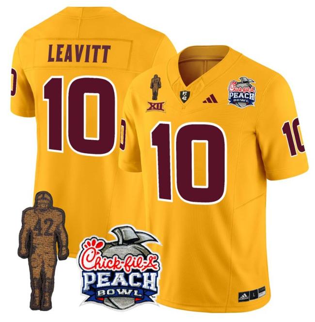 Men's Adidas Sam Leavitt Jersey #10 Arizona State Sun Devils Pat Tillman Peach Bowl Patch Gold