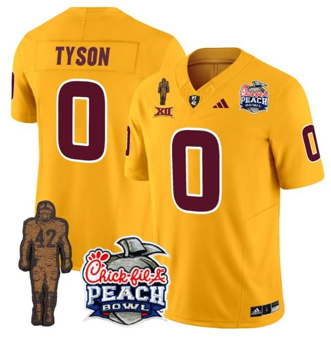 Men's Adidas Jordyn Tyson Jersey #0 Arizona State Sun Devils Pat Tillman Peach Bowl Patch Gold