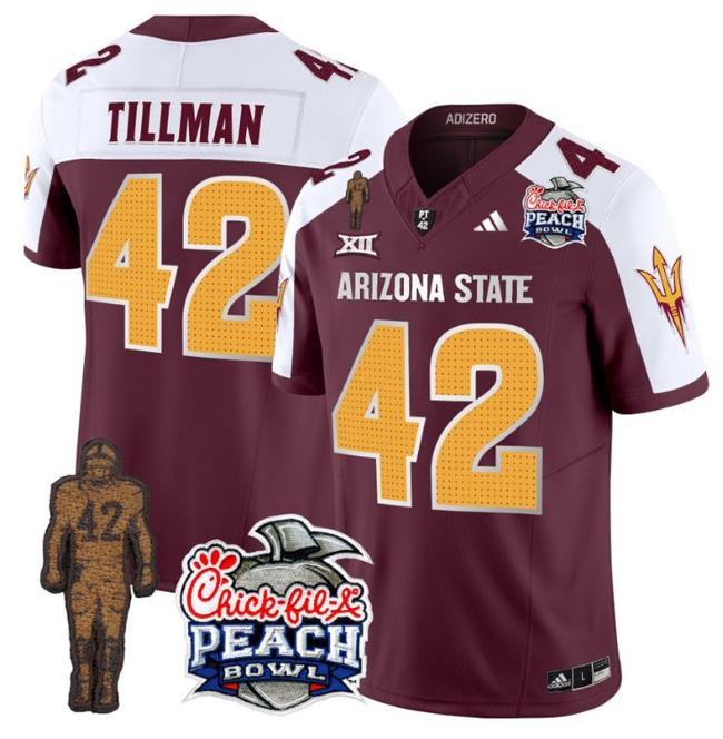 Men's Adidas Pat Tillman Jersey #42 Arizona State Sun Devils Peach Bowl Patch Football V2 Maroon Alternate