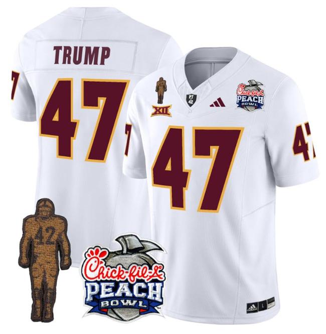 Men's Adidas Donald Trump Jersey #47 Arizona State Sun Devils Pat Tillman Peach Bowl Patch White