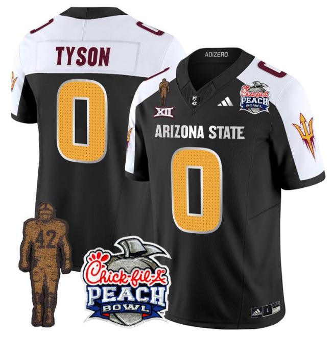 Men's Adidas Jordyn Tyson Jersey #0 Arizona State Sun Devils Peach Bowl Patch Football V2 Black Alternate