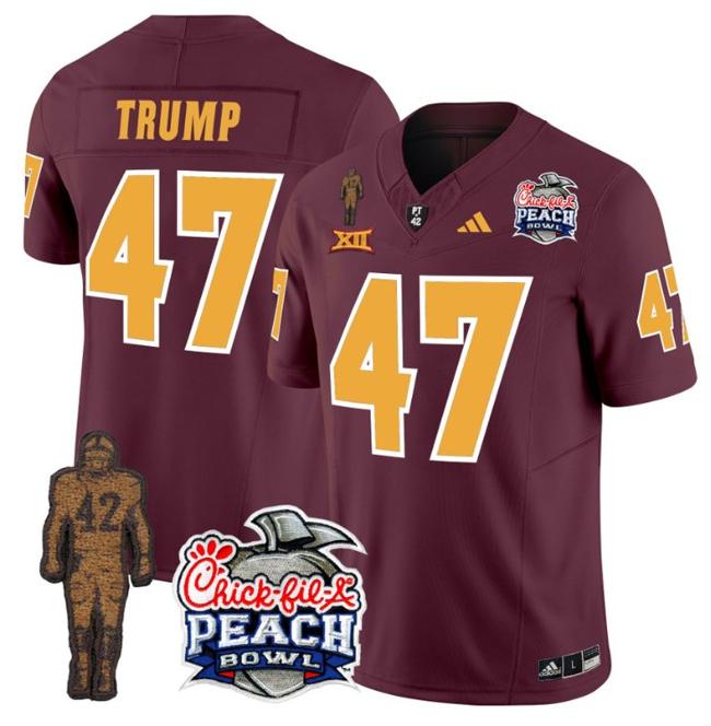 Men's Adidas Donald Trump Jersey #47 Arizona State Sun Devils Pat Tillman Peach Bowl Patch Maroon