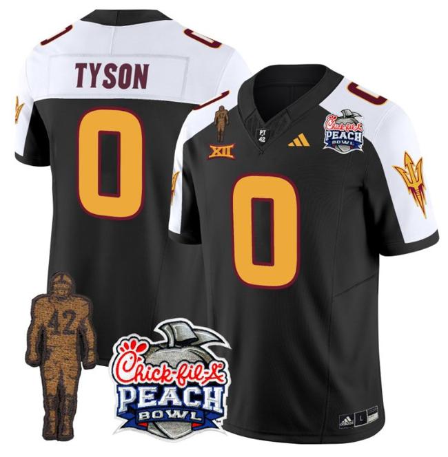 Men's Adidas Jordyn Tyson Jersey #0 Arizona State Sun Devils Pat Tillman Peach Bowl Patch Black Alternate