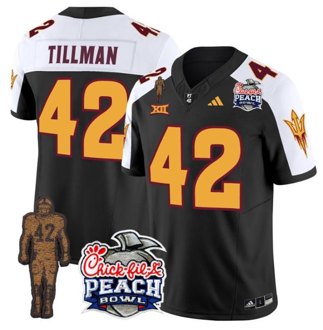 Men's Adidas Pat Tillman Jersey #42 Arizona State Sun Devils Peach Bowl Patch Football Black Alternate