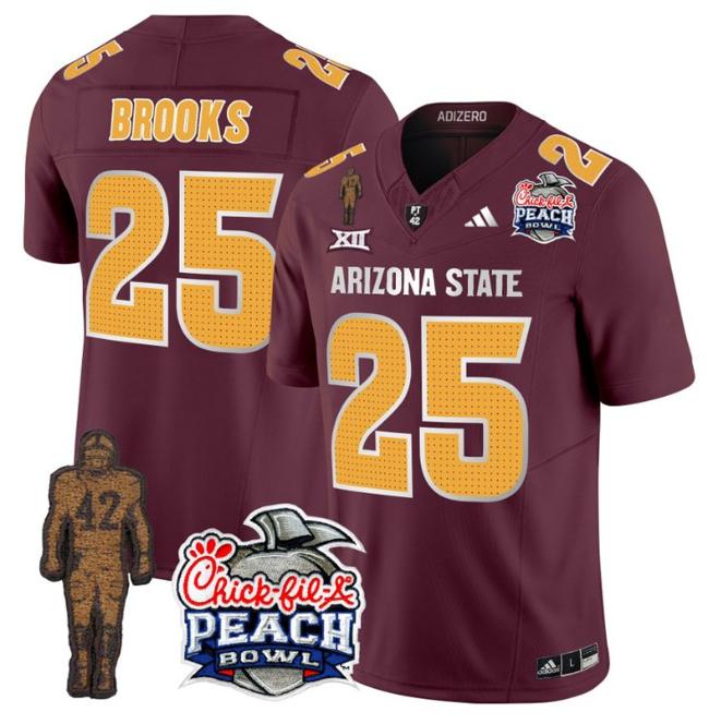 Men's Adidas DeCarlos Brooks Jersey #25 Arizona State Sun Devils Peach Bowl Patch Football V2 Maroon