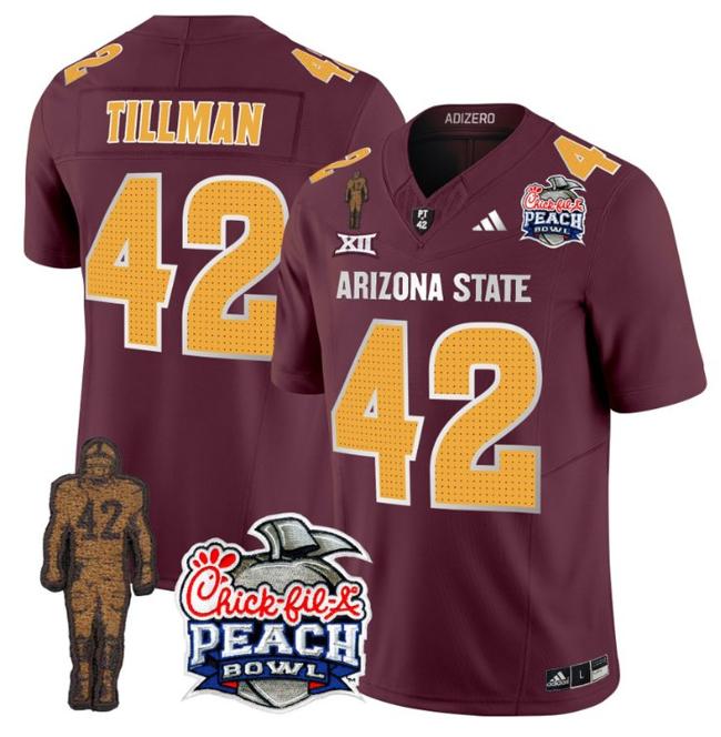 Men's Adidas Pat Tillman Jersey #42 Arizona State Sun Devils Peach Bowl Patch Football V2 Maroon