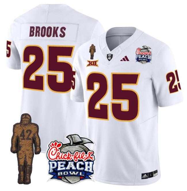 Men's Adidas DeCarlos Brooks Jersey #25 Arizona State Sun Devils Pat Tillman Peach Bowl Patch White