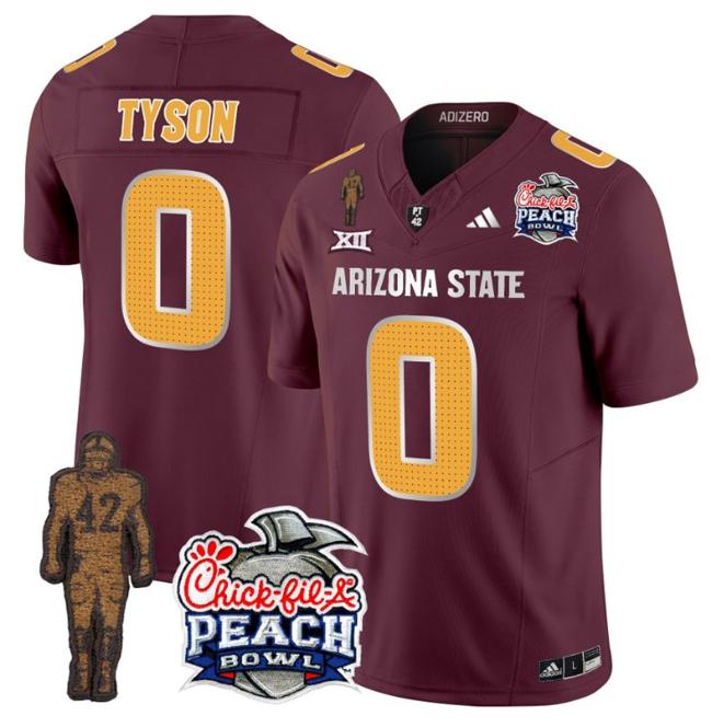 Men's Adidas Jordyn Tyson Jersey #0 Arizona State Sun Devils Peach Bowl Patch Football V2 Maroon