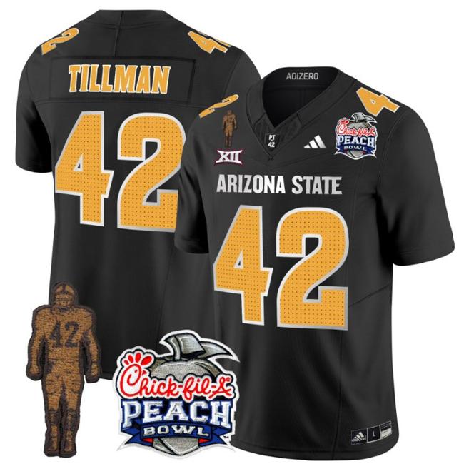 Men's Adidas Pat Tillman Jersey #42 Arizona State Sun Devils Peach Bowl Patch Football V2 Black