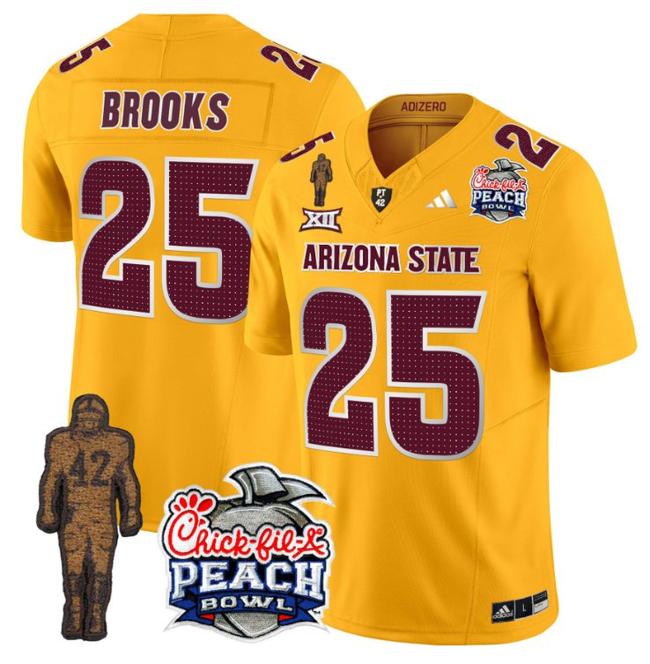 Men's Adidas DeCarlos Brooks Jersey #25 Arizona State Sun Devils Peach Bowl Patch Football V2 Gold