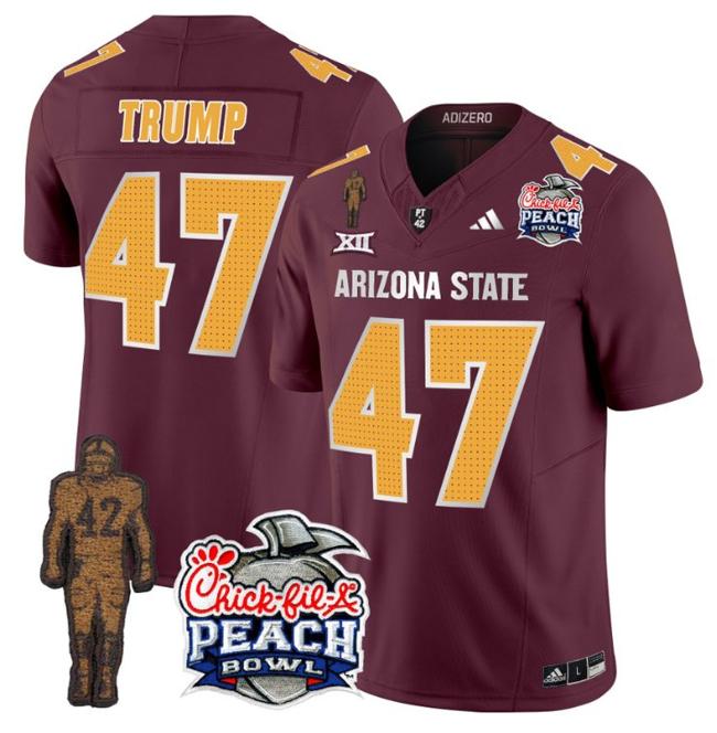 Men's Adidas Donald Trump Jersey #47 Arizona State Sun Devils Peach Bowl Patch Football V2 Maroon