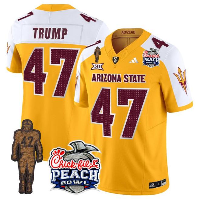 Men's Adidas Donald Trump Jersey #47 Arizona State Sun Devils Peach Bowl Patch Football V2 Gold Alternate