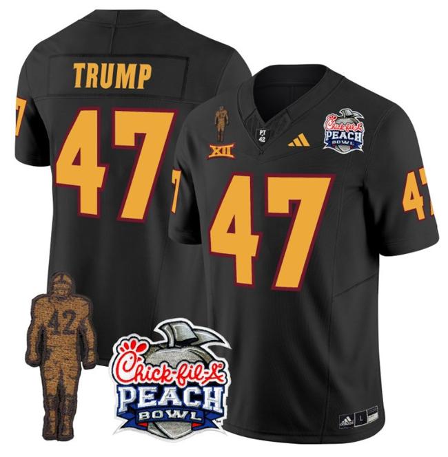 Men's Adidas Donald Trump Jersey #47 Arizona State Sun Devils Pat Tillman Peach Bowl Patch Black