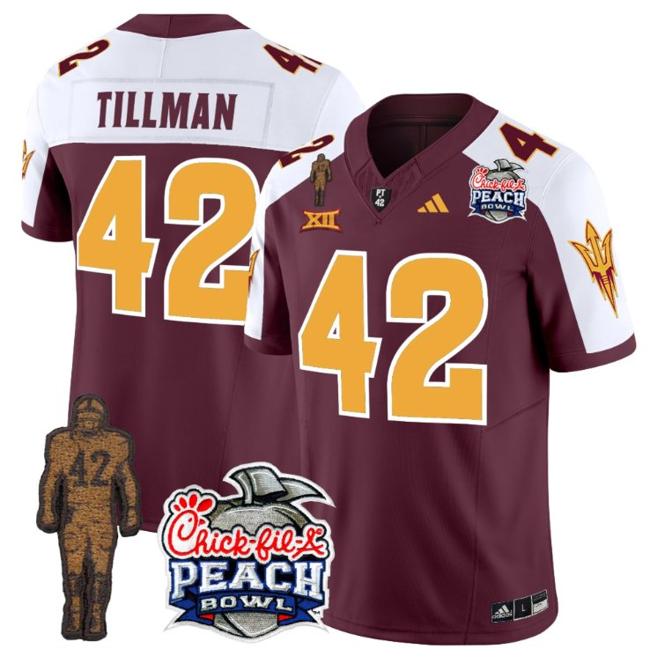 Men's Adidas Pat Tillman Jersey #42 Arizona State Sun Devils Peach Bowl Patch Football Maroon Alternate