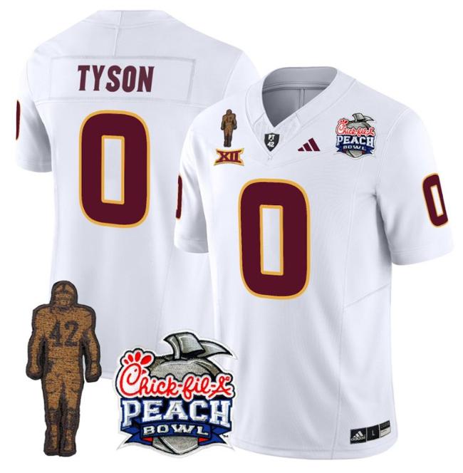 Men's Adidas Jordyn Tyson Jersey #0 Arizona State Sun Devils Pat Tillman Peach Bowl Patch White