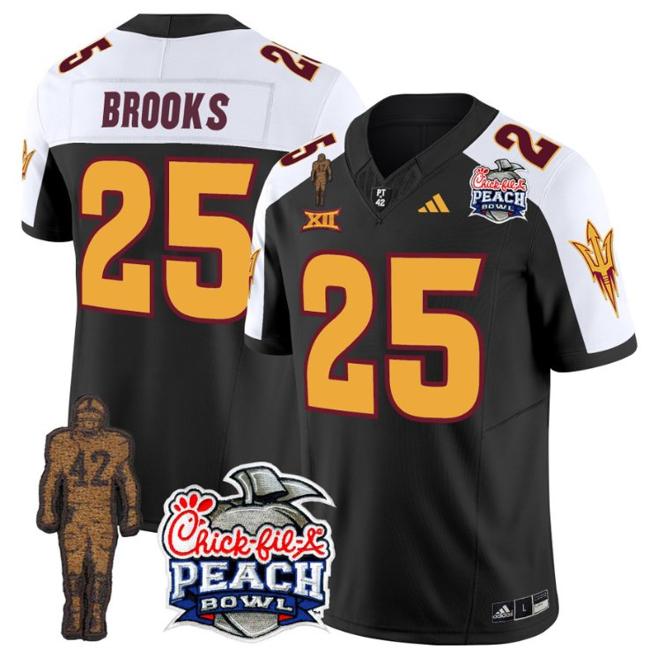 Men's Adidas DeCarlos Brooks Jersey #25 Arizona State Sun Devils Pat Tillman Peach Bowl Patch Black Alternate