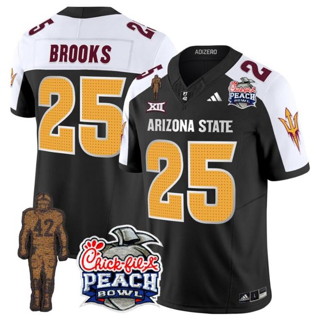 Men's Adidas DeCarlos Brooks Jersey #25 Arizona State Sun Devils Peach Bowl Patch Football V2 Black Alternate