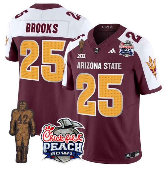 Men's Adidas DeCarlos Brooks Jersey #25 Arizona State Sun Devils Peach Bowl Patch Football V2 Maroon Alternate