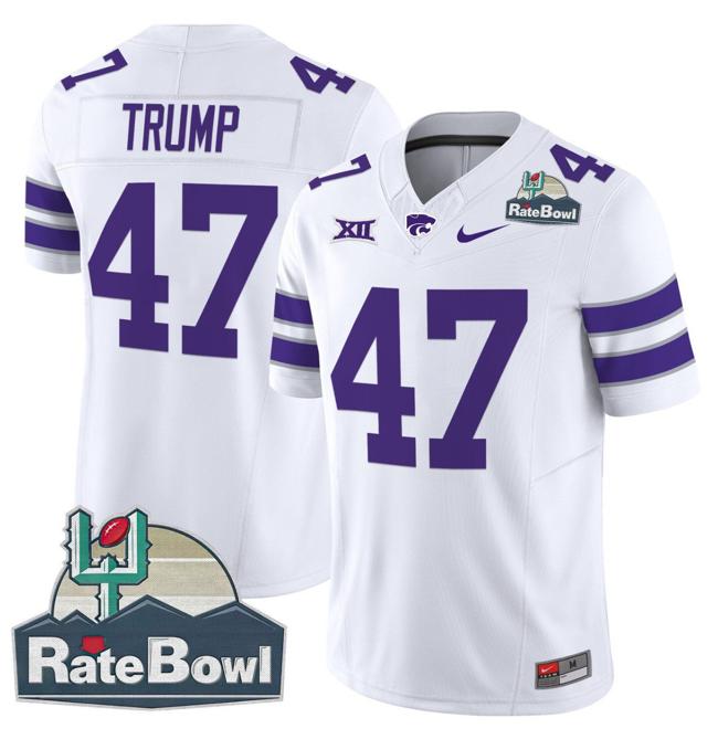 Men's Nike Donald Trump Jersey #47 Kansas State Wildcats 2025 Rate Bowl Patch F.U.S.E. Vapor Limited Stitched College Football White