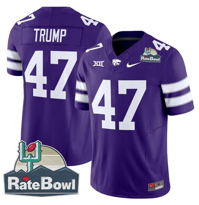 Men's Nike Donald Trump Jersey #47 Kansas State Wildcats 2025 Rate Bowl Patch F.U.S.E. Vapor Limited Stitched College Football Purple