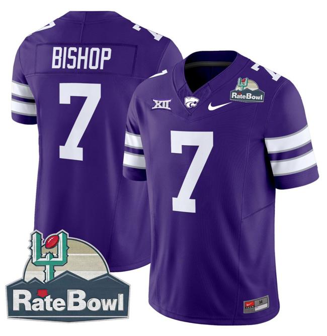 Men's Nike Michael Bishop Jersey #7 Kansas State Wildcats 2025 Rate Bowl Patch F.U.S.E. Vapor Limited Stitched College Football Purple