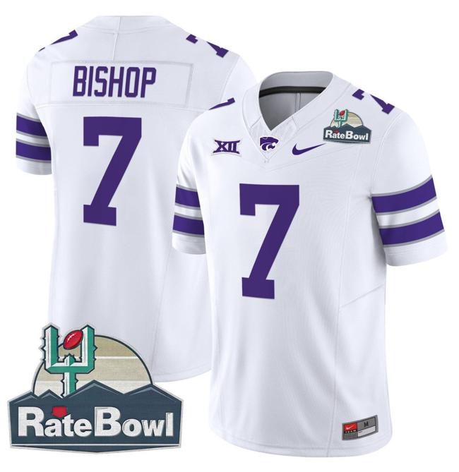 Men's Nike Michael Bishop Jersey #7 Kansas State Wildcats 2025 Rate Bowl Patch F.U.S.E. Vapor Limited Stitched College Football White