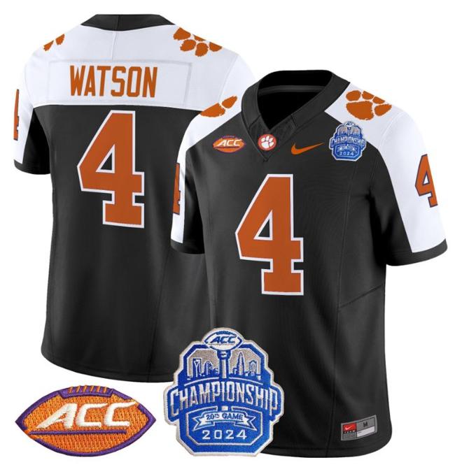 Men's Nike Deshaun Watson Jersey #4 Clemson Tigers 2024 ACC Championship Patch F.U.S.E. Vapor Limited Stitched College Football Black Alternate