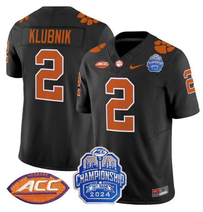 Men's Nike Cade Klubnik Jersey #2 Clemson Tigers 2024 ACC Championship Patch F.U.S.E. Vapor Limited Stitched College Football Black