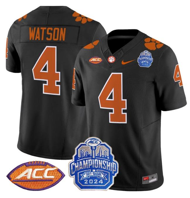 Men's Nike Deshaun Watson Jersey #4 Clemson Tigers 2024 ACC Championship Patch F.U.S.E. Vapor Limited Stitched College Football Black