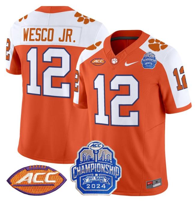 Men's Nike Bryant Wesco Jr Jersey #12 Clemson Tigers 2024 ACC Championship Orange Alternate