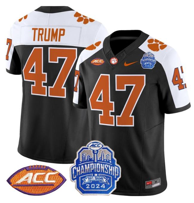 Men's Nike Donald Trump Jersey #47 Clemson Tigers 2024 ACC Championship Patch F.U.S.E. Vapor Limited Stitched College Football Black Alternate