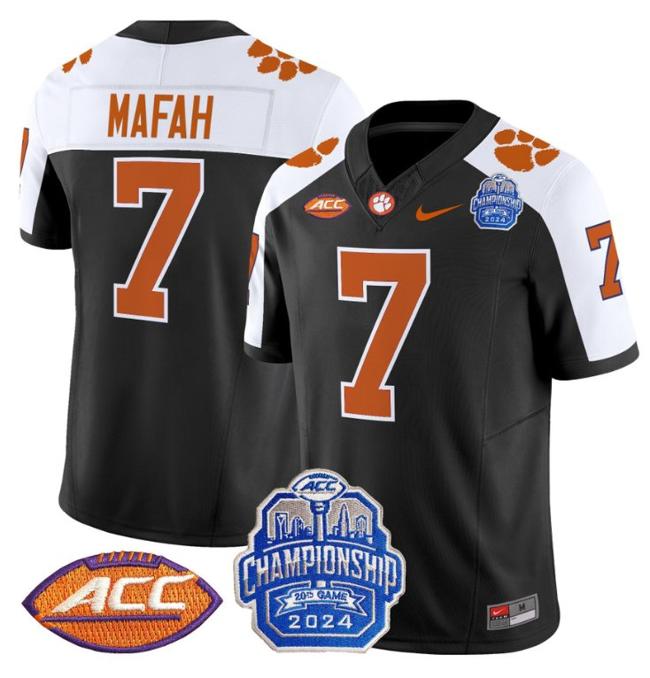 Men's Nike Phil Mafah Jersey #7 Clemson Tigers 2024 ACC Championship Patch F.U.S.E. Vapor Limited Stitched College Football Black Alternate