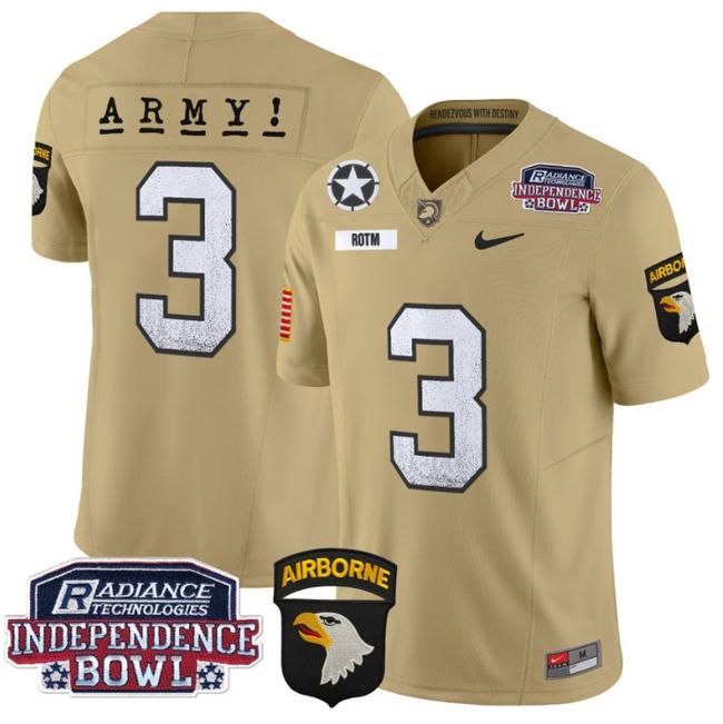 Men's Nike Rotm Jersey #3 Army Black Knights Independence Bowl Patch F.U.S.E. Vapor Limited Stitched College Football Tan