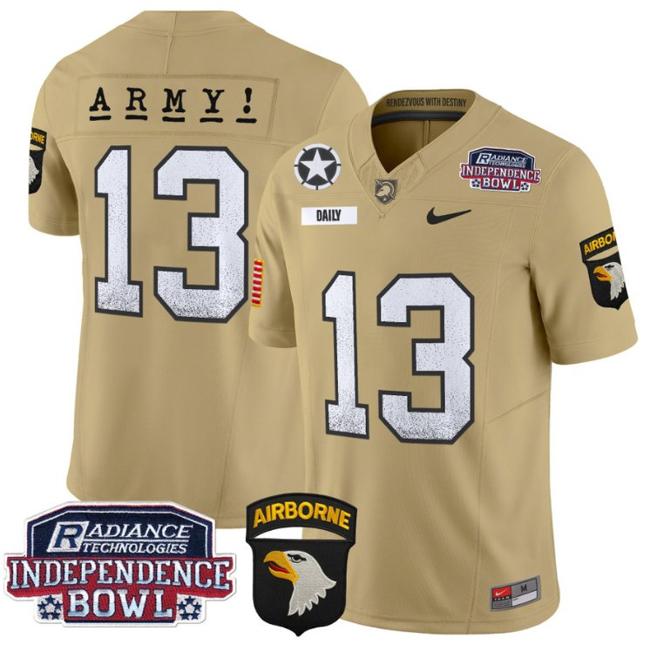 Men's Nike Bryson Daily Jersey #13 Army Black Knights Independence Bowl Patch F.U.S.E. Vapor Limited Stitched College Football Tan