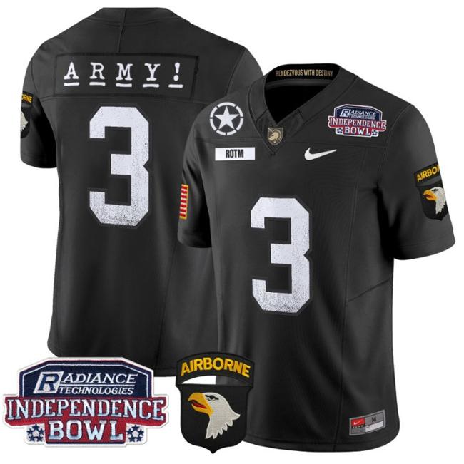 Men's Nike Rotm Jersey #3 Army Black Knights Independence Bowl Patch F.U.S.E. Vapor Limited Stitched College Football Black