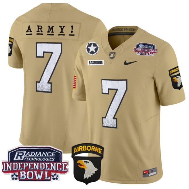 Men's Nike Bastogne Jersey #7 Army Black Knights Independence Bowl Patch F.U.S.E. Vapor Limited Stitched College Football Tan