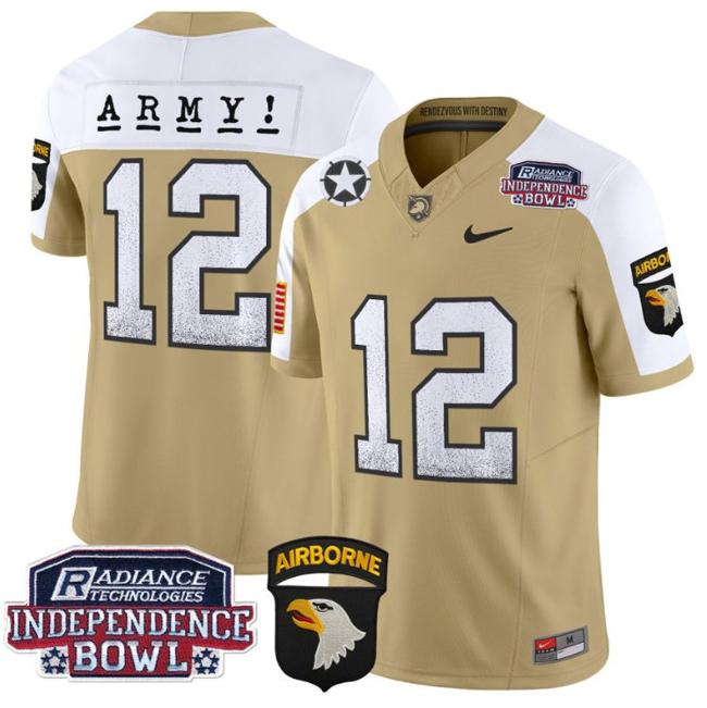 Men's Nike 12th Man Jersey #12 Army Black Knights Independence Bowl Patch F.U.S.E. Vapor Limited Stitched College Football Tan Alternate