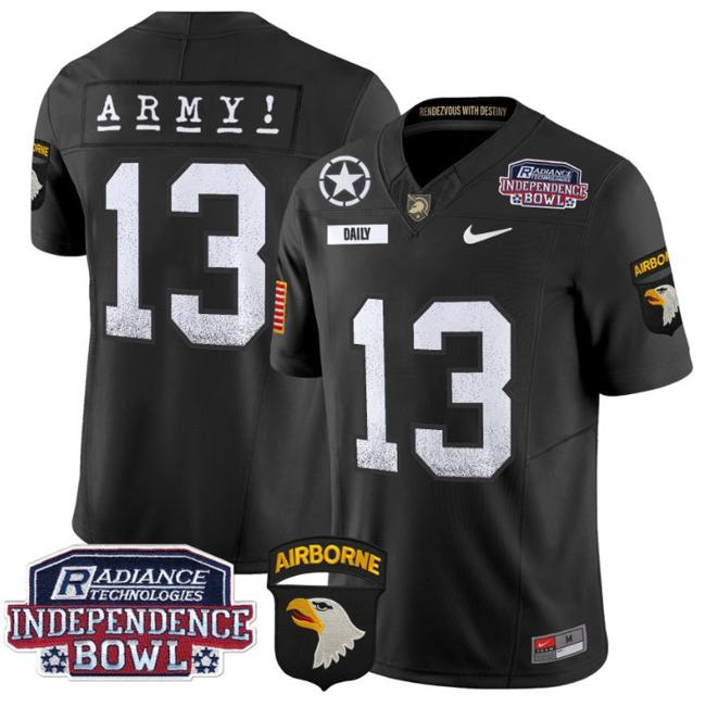 Men's Nike Bryson Daily Jersey #13 Army Black Knights Independence Bowl Patch F.U.S.E. Vapor Limited Stitched College Football Black