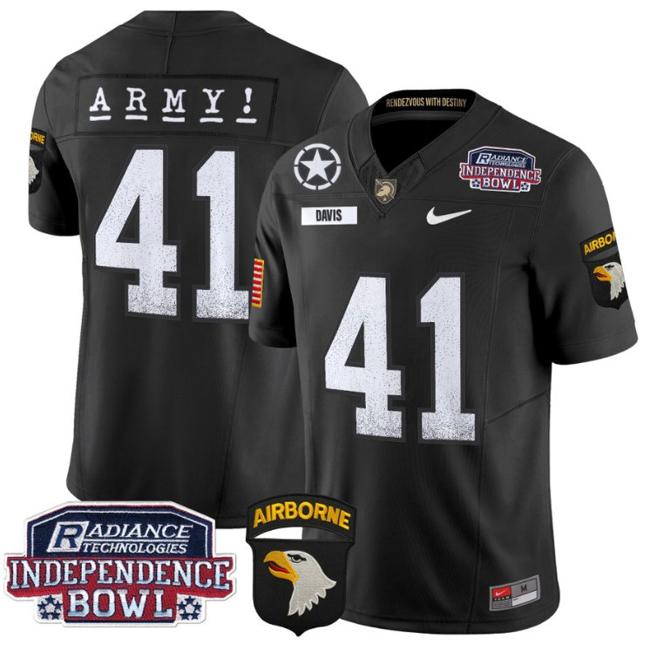 Men's Nike Glenn Davis Jersey #41 Army Black Knights Independence Bowl Patch F.U.S.E. Vapor Limited Stitched College Football Black