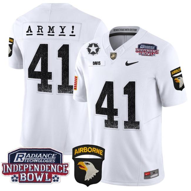 Men's Nike Glenn Davis Jersey #41 Army Black Knights Independence Bowl Patch F.U.S.E. Vapor Limited Stitched College Football White