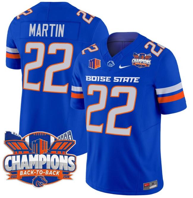 Men's Nike Doug Martin Jersey #22 Boise State Broncos Back To Back Champions Patch F.U.S.E. Vapor Limited Stitched College Football Royal