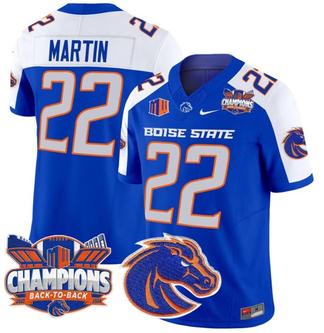 Men's Nike Doug Martin Jersey #22 Boise State Broncos Back To Back Champions Patch F.U.S.E. Vapor Limited Stitched College Football Royal Alternate