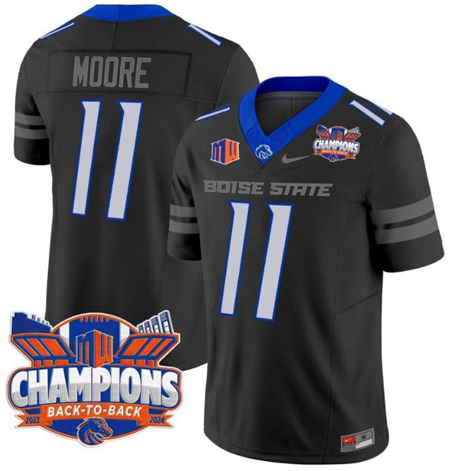 Men's Nike Kellen Moore Jersey #11 Boise State Broncos Back To Back Champions Patch F.U.S.E. Vapor Limited Stitched College Football Black