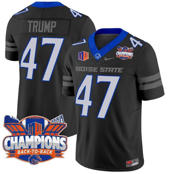 Men's Nike Donald Trump Jersey #47 Boise State Broncos Back To Back Champions Patch F.U.S.E. Vapor Limited Stitched College Football Black