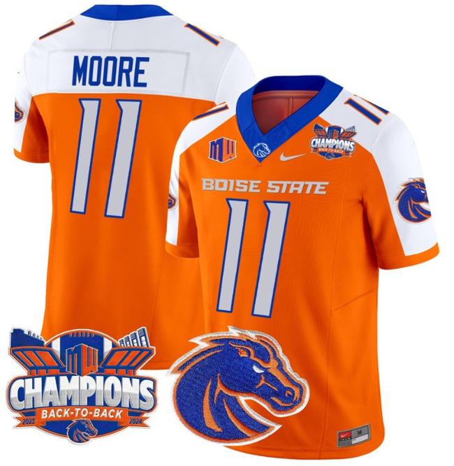 Men's Nike Kellen Moore Jersey #11 Boise State Broncos Back To Back Champions Patch F.U.S.E. Vapor Limited Stitched College Football Orange Alternate