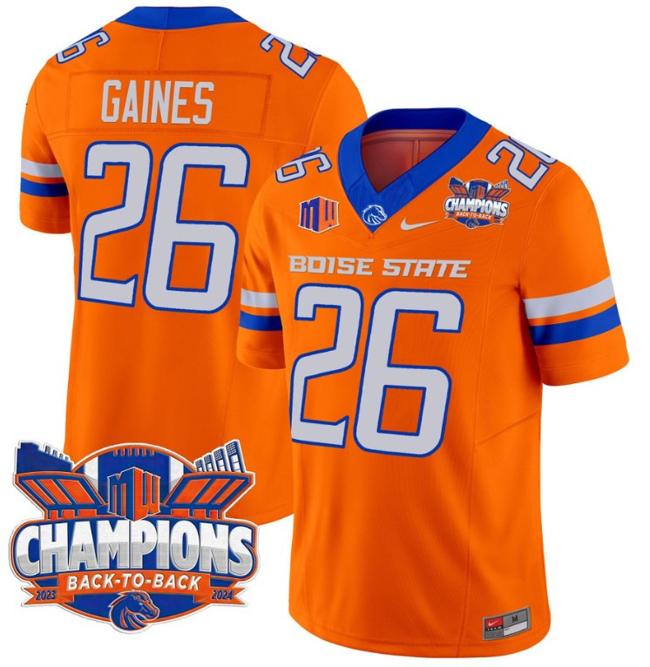 Men's Nike Sire Gaines Jersey #26 Boise State Broncos Back To Back Champions Patch F.U.S.E. Vapor Limited Stitched College Football Orange