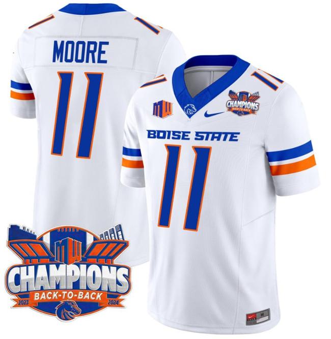 Men's Nike Kellen Moore Jersey #11 Boise State Broncos Back To Back Champions Patch F.U.S.E. Vapor Limited Stitched College Football White