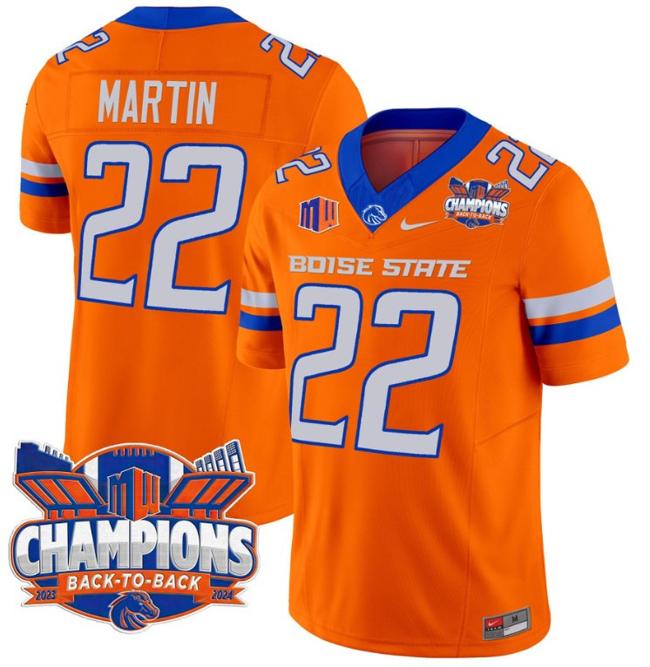 Men's Nike Doug Martin Jersey #22 Boise State Broncos Back To Back Champions Patch F.U.S.E. Vapor Limited Stitched College Football Orange