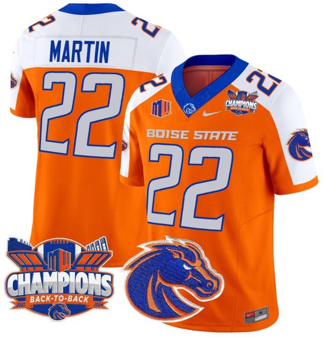 Men's Nike Doug Martin Jersey #22 Boise State Broncos Back To Back Champions Patch F.U.S.E. Vapor Limited Stitched College Football Orange Alternate