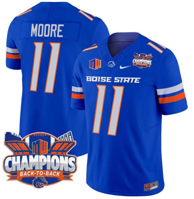 Men's Nike Kellen Moore Jersey #11 Boise State Broncos Back To Back Champions Patch F.U.S.E. Vapor Limited Stitched College Football Royal